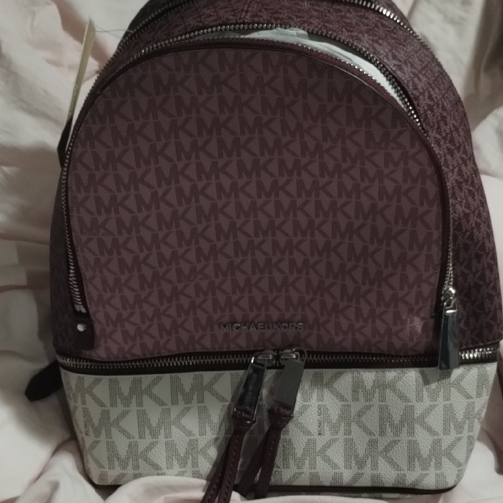 Michael Kors Maroon and Beige Backpack